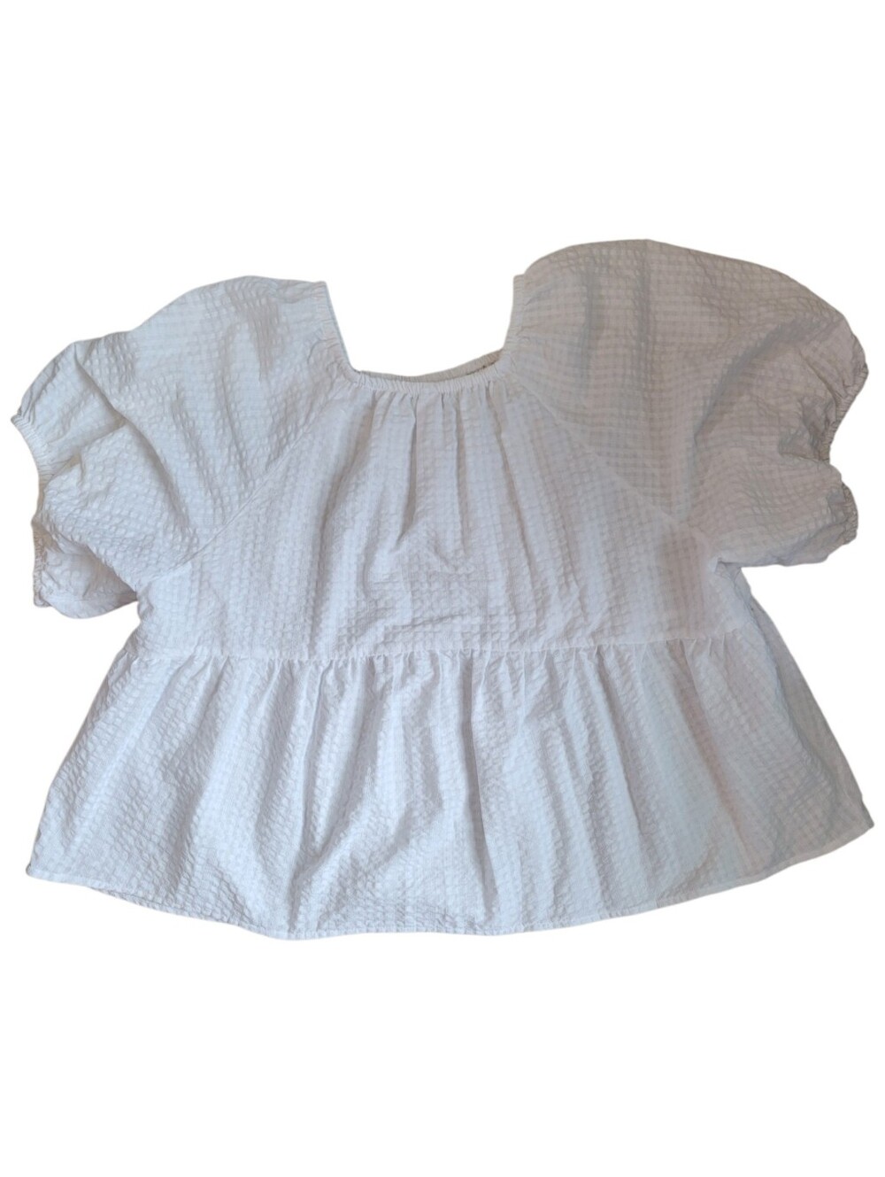 Old Navy Cotton White Puff-Sleeve Seersucker Babydoll Swing Blouse Plus Size 3x - Picture 8 of 8